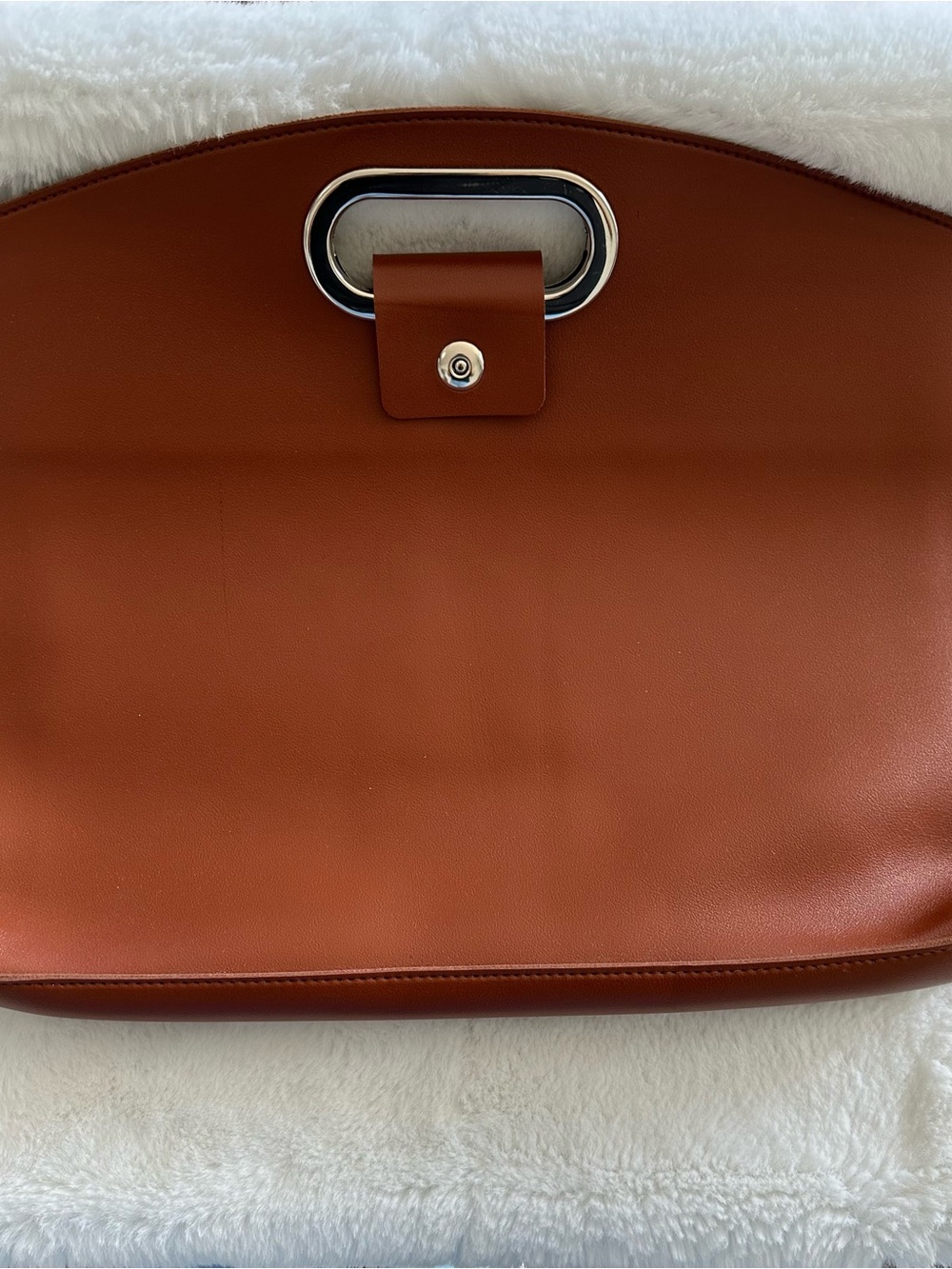 Laptop Tote Bag Set Cognac Faux Leather with Silver Hardware